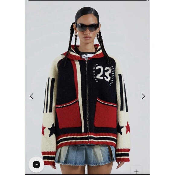Jaded London Team 23 Knitted Zip Through Sweater Cardigan Jacket Women’s S/M - Picture 1 of 14